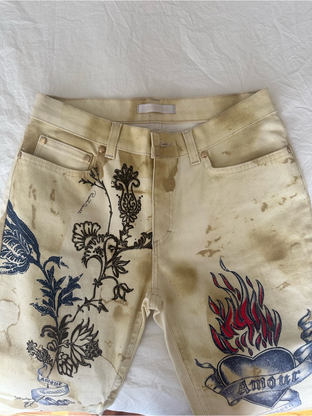 Vintage Roberto Cavalli cream tattoo tiger motif jeans - Picture 3 of 4